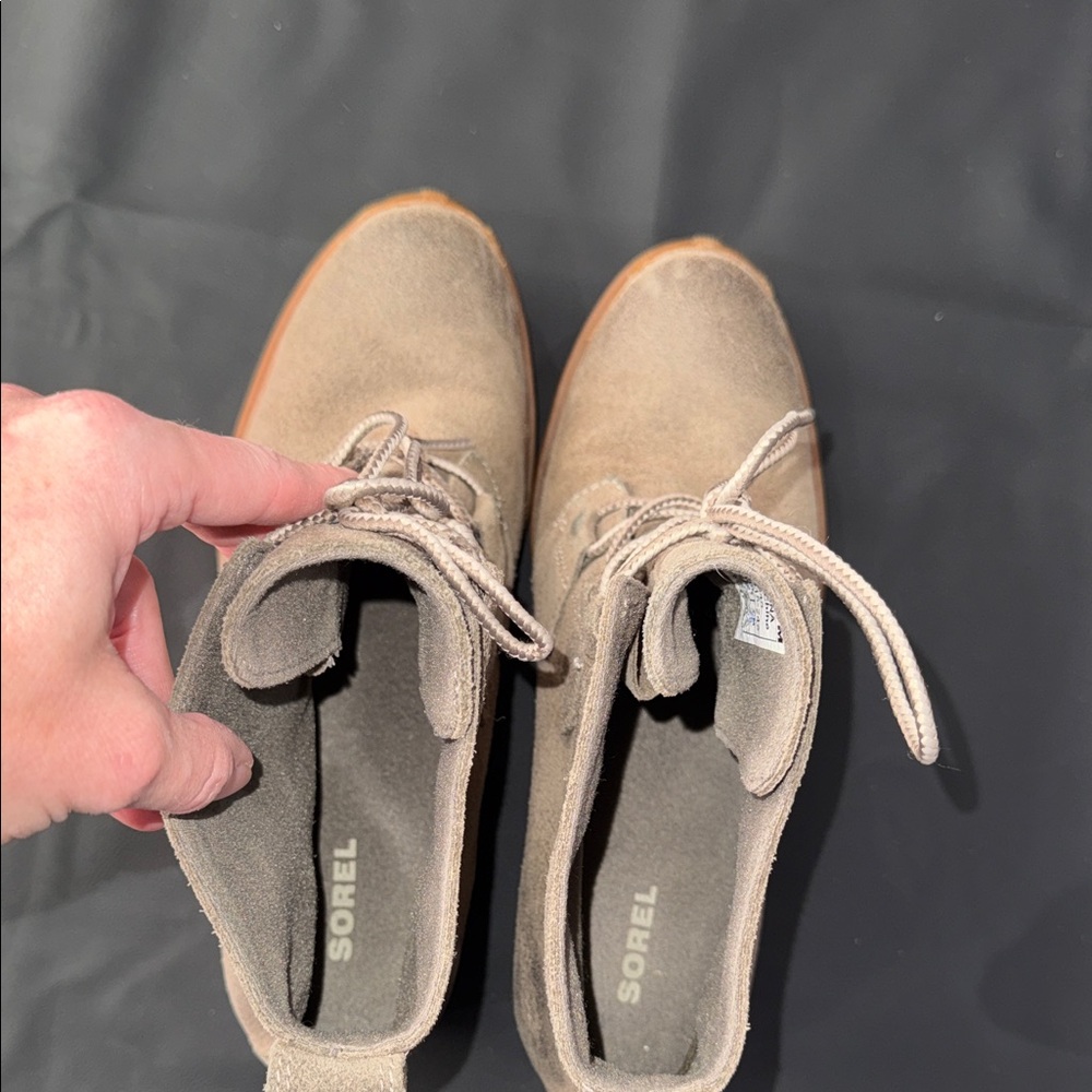 Sorel Taupe Suede Wedge Lace-Up Ankle Booties - Picture 8 of 8